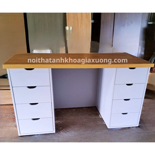 Bàn Làm Việc IKEA - 2 Thùng- Trắng Phối Vàng- Tiện Lợi-BLV006