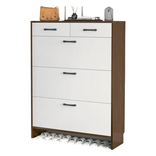Tủ giày nhiều ngăn kết hợp ngăn kéo - Màu nâu phối trắng - TG004
