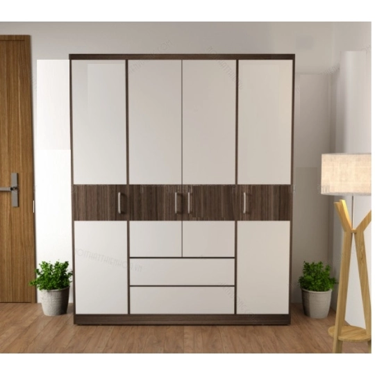 Tủ Quần Áo Anh Khoa- 2 Tầng- 4 Cánh Cửa Mở- Màu Trắng Phối Viền Nâu Cao Cấp-TA0012