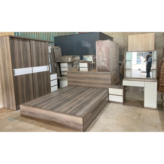 COMBO Phòng Ngủ Màu Nâu Vân Gỗ Phối Trắng 