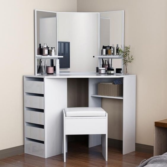 Bàn trang điểm thiết kế đặt ở góc tường, có ngăn kéo tiện lợi - TĐ007