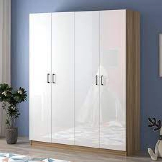 Tủ Quần Áo Anh Khoa- Cửa 4 Cánh Mở Màu Trắng Phối vàng Cao Cấp-TA028