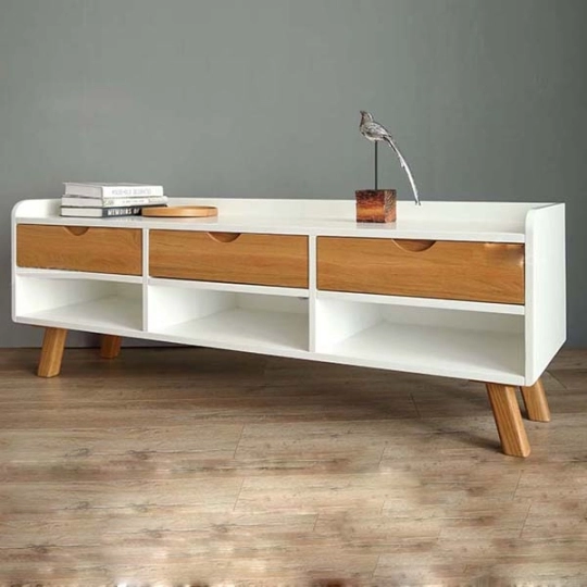Kệ Tivi Nhỏ Gọn Tinh Tế 4 Chân Trắng Phối Vàng Hiện Đại- TK010