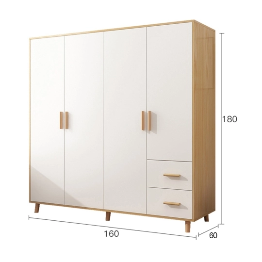 Tủ Quần Áo Anh Khoa- Cửa 4 Cánh Mở Màu Vàng Phối Trắng Cao Cấp-TA021