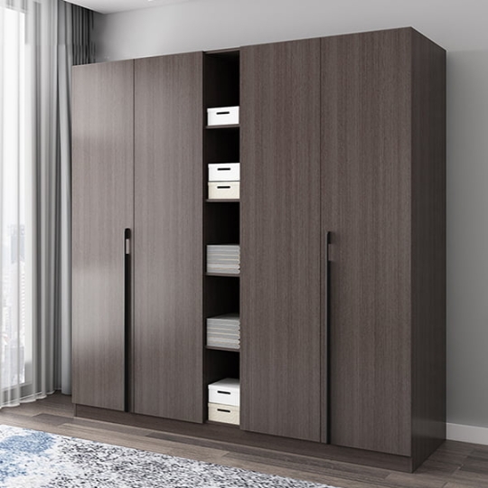 Tủ Quần Áo Gỗ Công Nghiệp Cửa 4 Cánh Mở Màu Nâu Hiện Đại