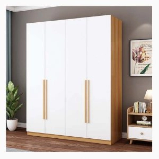 Tủ Quần Áo Gỗ Công Nghiệp Cửa Mở Màu Trắng Phối Vàng Cao Cấp