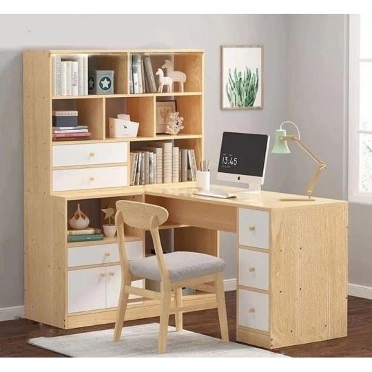 Bàn Làm Việc-Phong Cách- 3 ngăn Hộc- Vàng Phối Trắng-BLV003