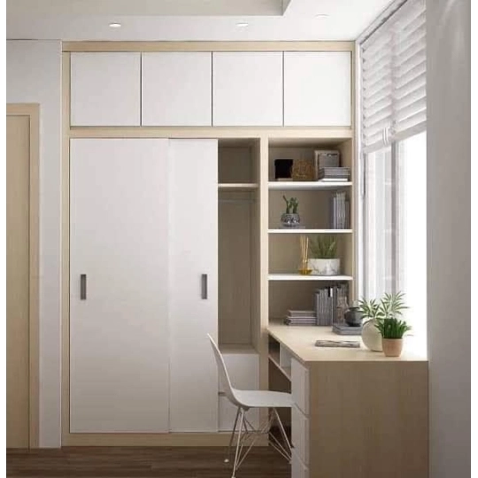 Tủ Quần Áo- 2 Tầng- 2 Cánh Lùa- Màu Trắng Phối Viền Vàng Cao Cấp-TA003