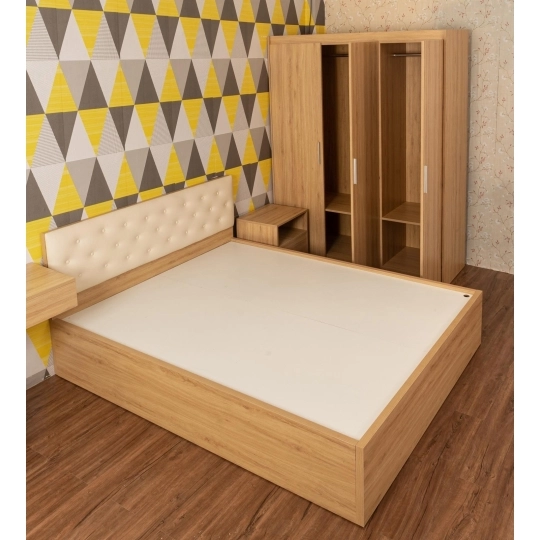 Giường Ngủ Gỗ Công Nghiệp MDF Phủ Melamine Có Nệm Đầu Giường 