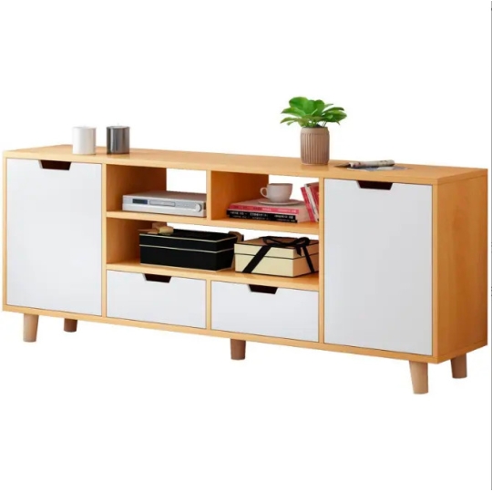 Kệ Tivi Hiện Đại, 6 Chân + 4 Hộc Màu Vàng Phối Trắng-TK005